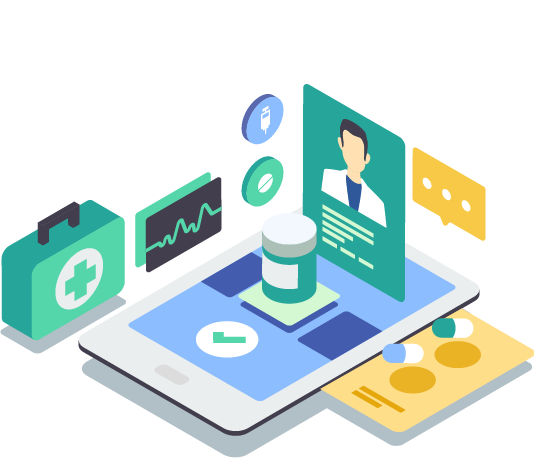 Illustration of a smartphone with medical elements around it demonstrating remote patient monitoring.